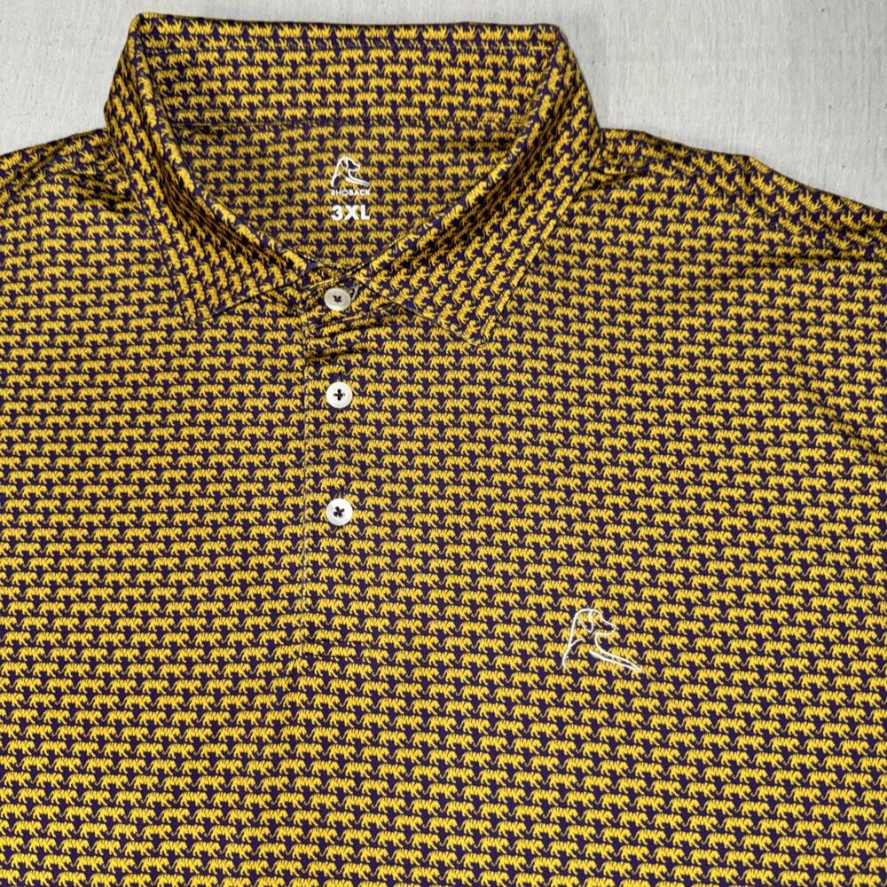 Rhoback LSU Gameday Collegiate Polo Mens Golf Shirt Tiger AOP Stretch 3XL NWOT